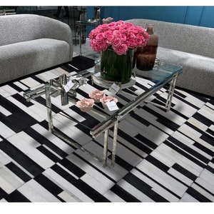 Handmade by New collection leather cowhide patchwork white black tone area rug home Decor gift  design free shipping ZR-54