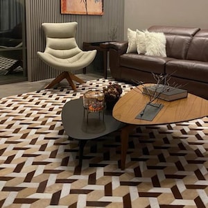 Handmade by New collection leather cowhide patchwork white Brown tone area rug home Decor gift  design free shipping ZR-35