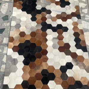 Handmade by New collection leather cowhide patchwork white Brown tone area rug home Decor gift  design free shipping ZR-41
