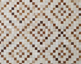 Handmade Cowhide Patchwork Area Rug: White, Grey Tones
