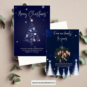 Navy Minimalist Photo 2 Sides Card, Merry Christmas Card, Printable Simple Christmas Card, Editable Family Picture Holiday Card, Two sided