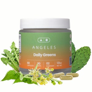 Superfood Daily Greens Capsules - Natural Energy, Skin Health, Hormonal Balance, Adrenal Gland Support, Non GMO, Herbal Supplement - Angeles