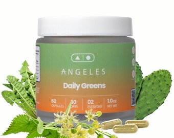 Cápsulas Superfood Daily Greens - Energía natural, salud de la piel, equilibrio hormonal, apoyo a las glándulas suprarrenales, sin OGM, suplemento herbario - Ángeles
