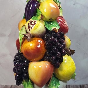 Vintage Italian Majolica Capodimonte Style Ceramic Fruit Topiary Centerpiece - Hand-Painted Porcelain Fruit Tree, Mid-20th Century Italian