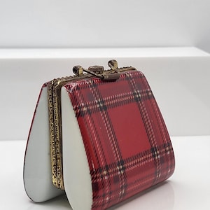 Vintage Plaid Purse Porcelain Hinged Box. Unbranded.