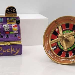 The High Roller Duo, Casino Style Vintage Porcelain Hinged Trinket Boxes.