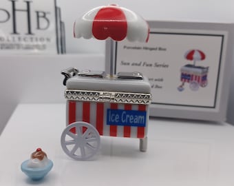 Vintage Ice Cream Cart Porcelain Hinged Trinket Box