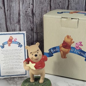 Pooh and Friends Featuring Winnie the Pooh Holding &quot;A Wishing Star to Brighten Your Day&quot; Vintage Porcelain Figurine. Made for Disney.