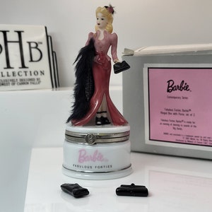 Fabulous forties barbie with gloves and purse trinket porcelain hinged box made by midwest of cannon falls