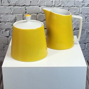 Vintage Mikasa Cera-Stone Dolly 3997 Yellow Cream & Sugar Set, MCM Stoneware Made in Japan