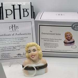 Marilyn Monroe bust porcelain hinged trinket box with pearl necklace trinket.