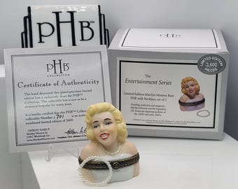 Marilyn Monroe bust porcelain hinged trinket box with pearl necklace trinket.