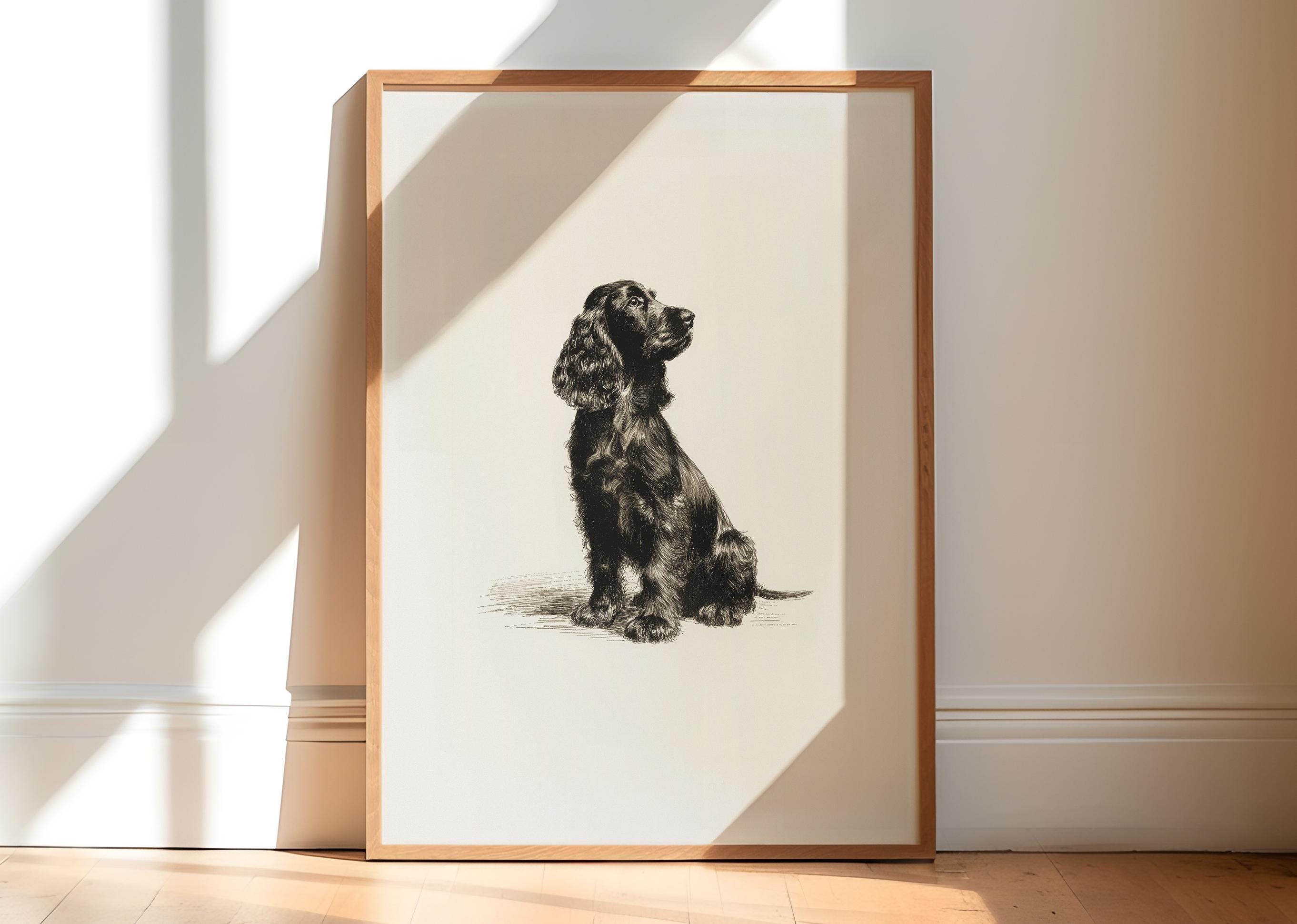 Black Cocker Spaniel Sketch Print: Vintage Dog Drawing Wall Art ...