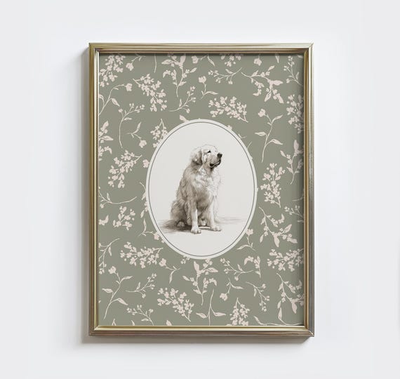 Vintage Great Pyrenees Print, Botanical Dog Art (Digital Download)