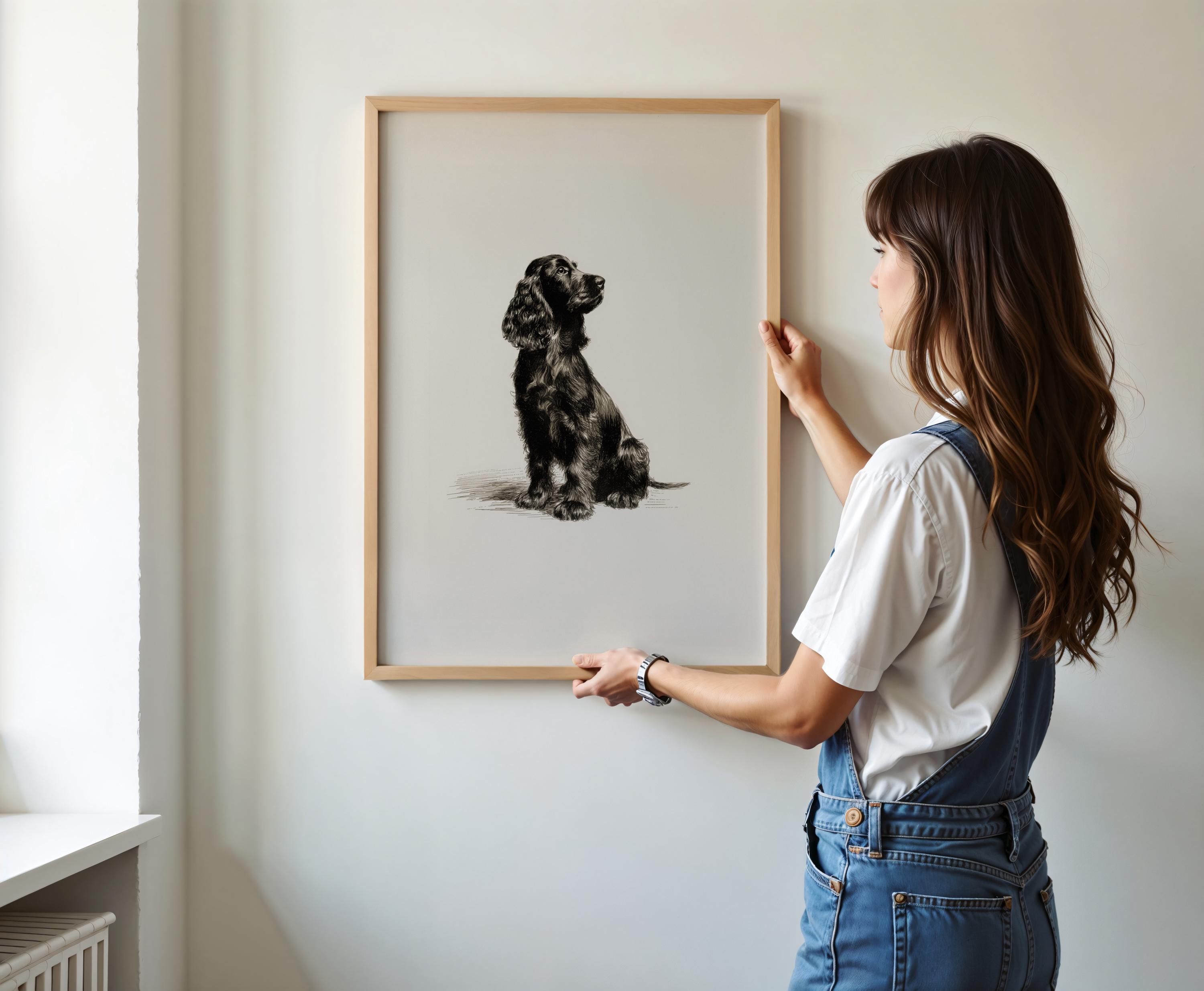Black Cocker Spaniel Sketch Print: Vintage Dog Drawing Wall Art ...