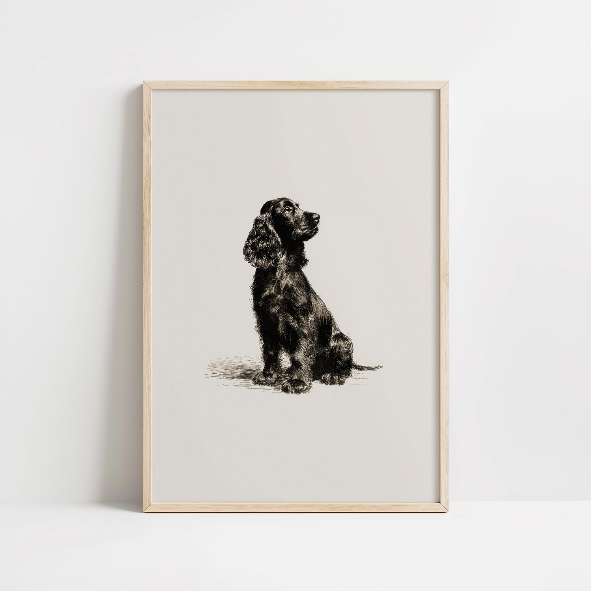 Black Cocker Spaniel Sketch Print: Vintage Dog Drawing Wall Art ...