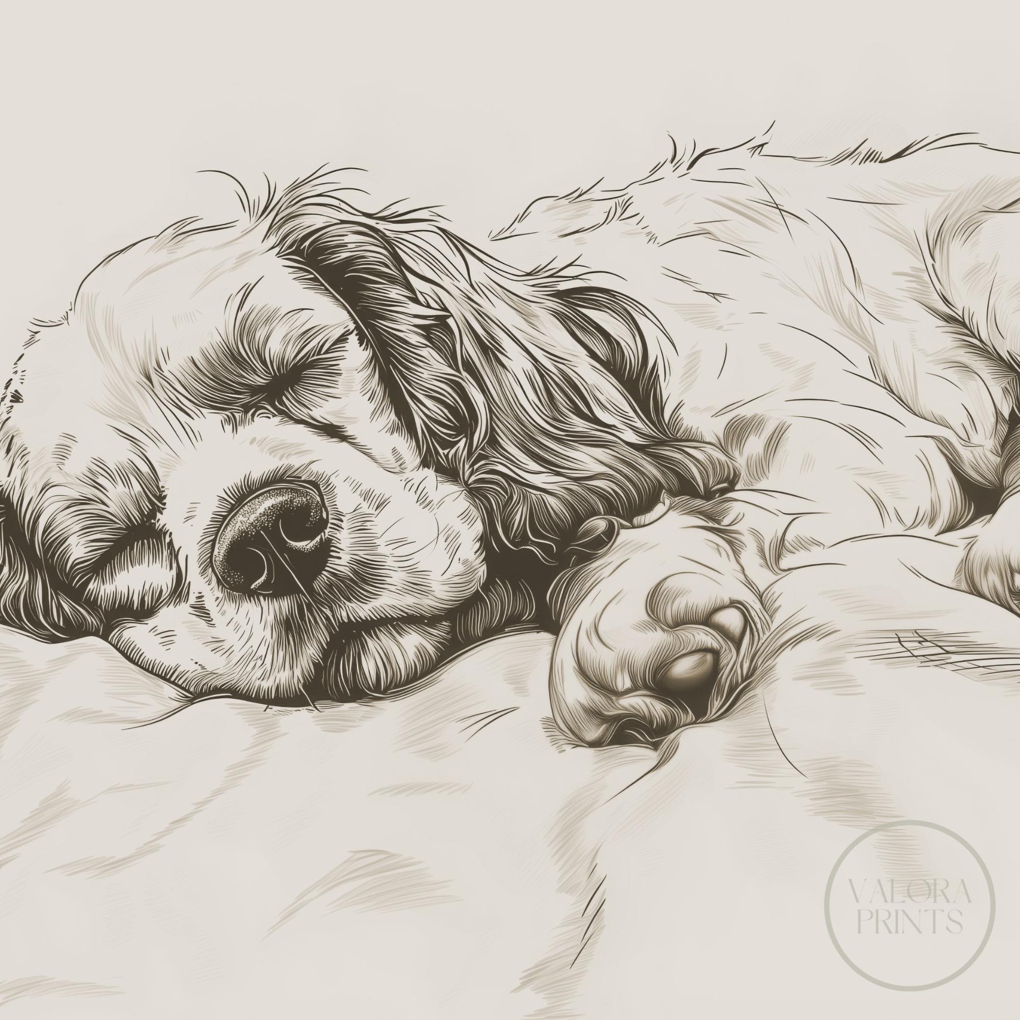 Cocker Spaniel Sketch Print: Vintage Sleeping Dog Art (digital Download ...