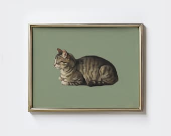 Sleeping Tabby Cat Print: Vintage Style Feline Art (Digital Download)