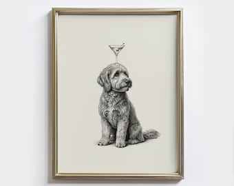 Goldendoodle Martini Art Print – Funny Dog Bar Decor (Digital Download)