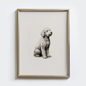 Labradoodle Vintage Print, Dog Portrait Drawing, Labradoodle Sketch Wall Art, Dog Owner Gift, Countryside Print, Farmhouse Wall Decor