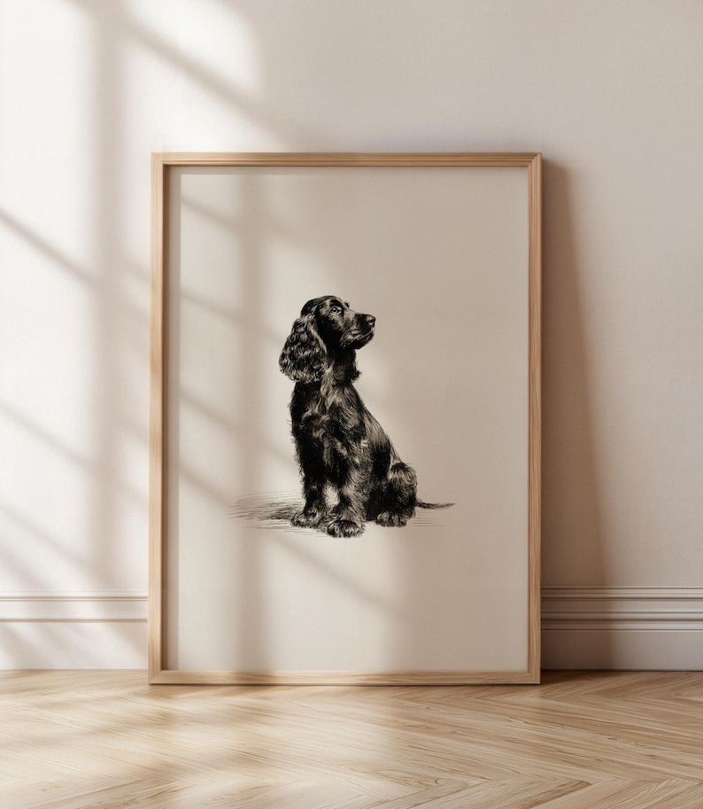 Black Cocker Spaniel Sketch Print: Vintage Dog Drawing Wall Art ...