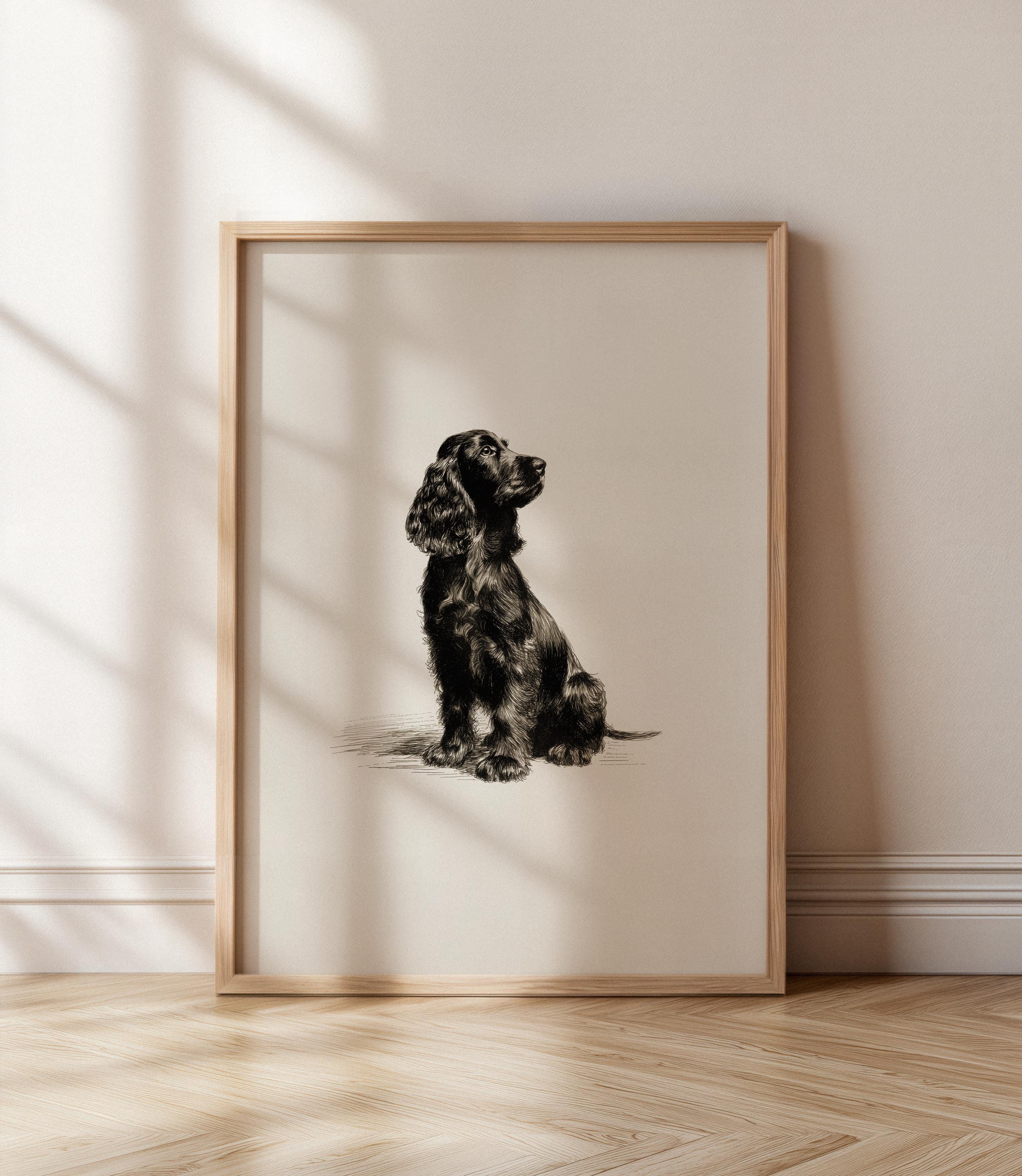 Black Cocker Spaniel Sketch Print: Vintage Dog Drawing Wall Art ...