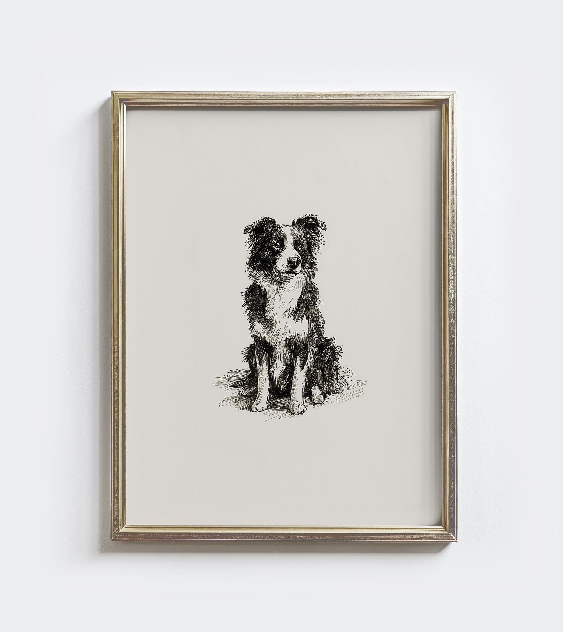 Border Collie Sketch Print: Vintage Farmhouse Dog Art (Digital Download)