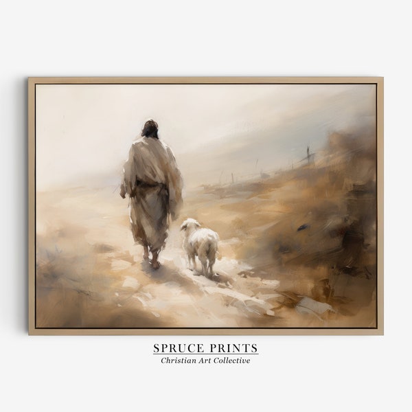 Jesus Leaves The 99, Parable of The Lost Sheep, Jesus Wall Art, Good Shepherd, Jesus Christ Painting, Scripture Wall Art, Christian Gift