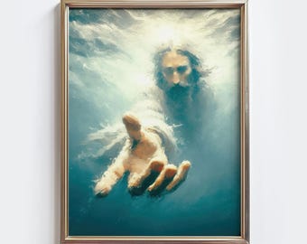 Jesus Reaching Hand Art: Christliche Schrift Wanddekoration (Digitaler Download)