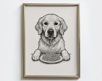 Golden Retriever Pasta Print: Vintage Dog Kitchen Wall Art (Digital Download)