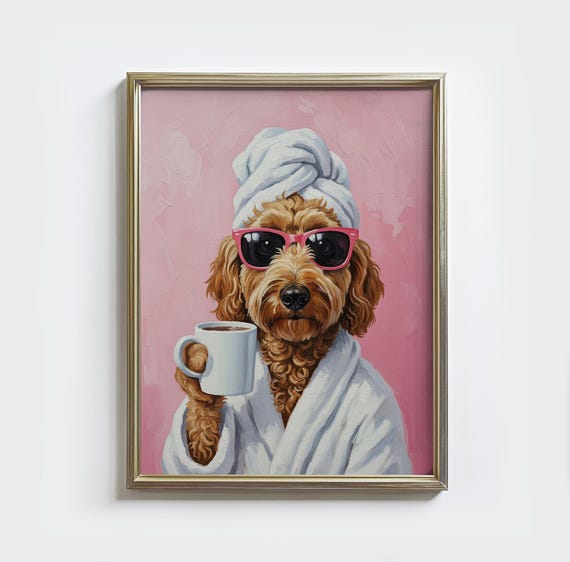 Goldendoodle Spa Day Wall Art, Trendy Dog Poster, Funny Bathroom Decor (Digital Download)