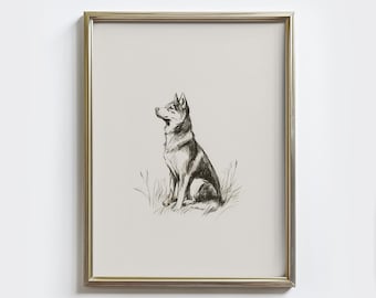 Siberian Husky Sketch Print: Vintage Dog Drawing Wall Art - Farmhouse Wall Decor