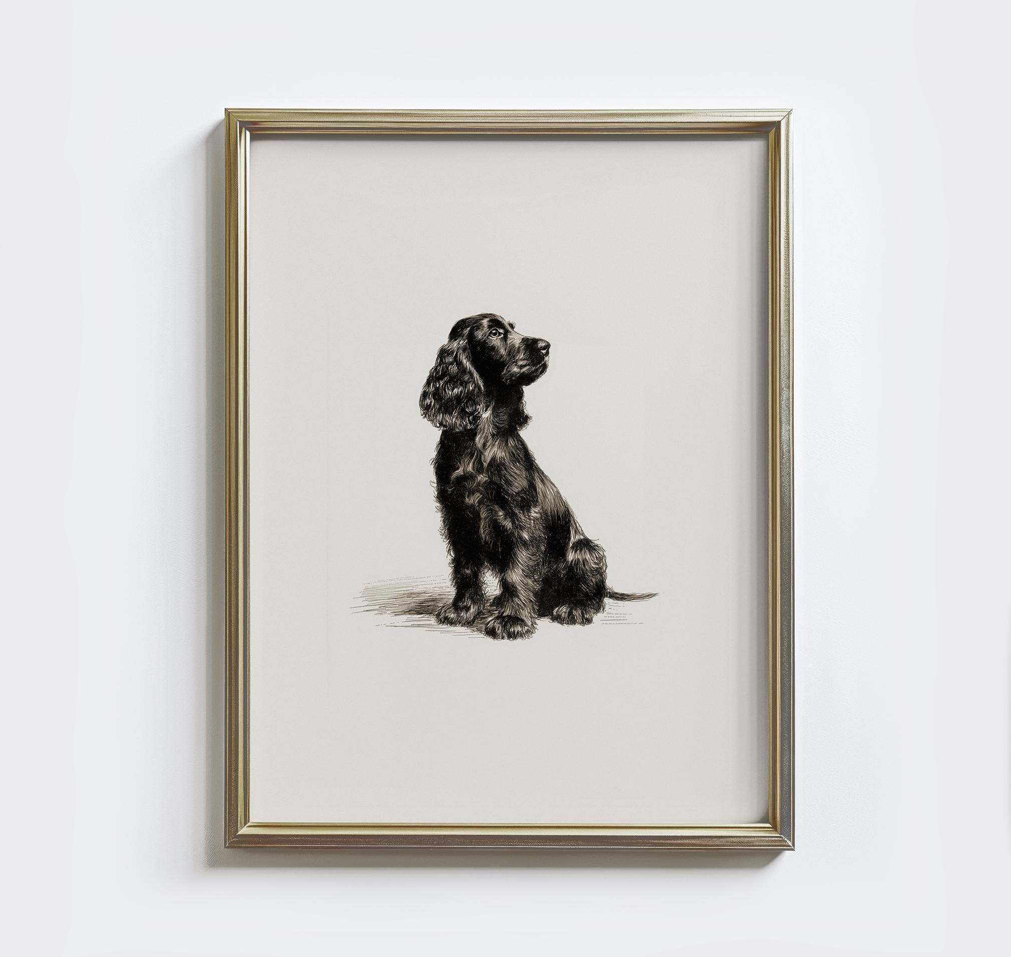 Black Cocker Spaniel Sketch Print: Vintage Dog Drawing Wall Art ...
