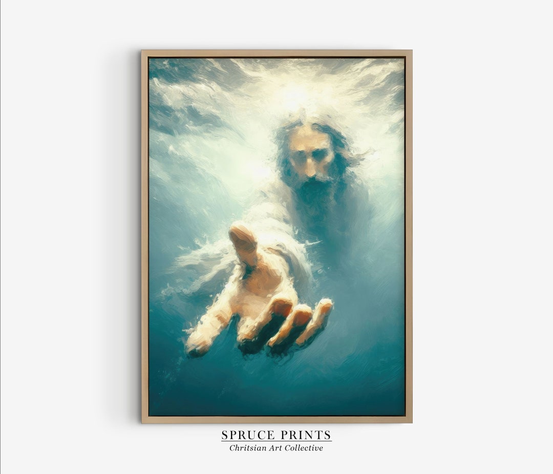 Jesus Reaching Into Water, Hand of God Wall Art, Come Follow Me
