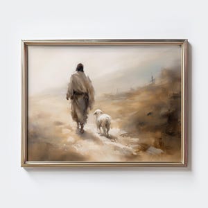 Jesus Leaves The 99, Parable of The Lost Sheep, Jesus Wall Art, Good Shepherd, Jesus Christ Painting, Scripture Wall Art, Christian Gift