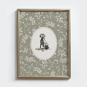 Vizsla Print, Vintage Floral Dog Portrait, Cottagecore Nursery Decor, Dog Sketch Wall Art, Antique Dog Art, Farmhouse Wall Decor