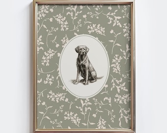 Vintage Labrador Print: Botanical Black Lab Sketch, Cottagecore Wall Art (Digital Download)