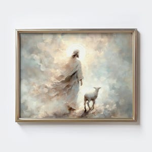 Schilderij Jezus en lam: gelijkenis van het verloren schaap (digitale download)