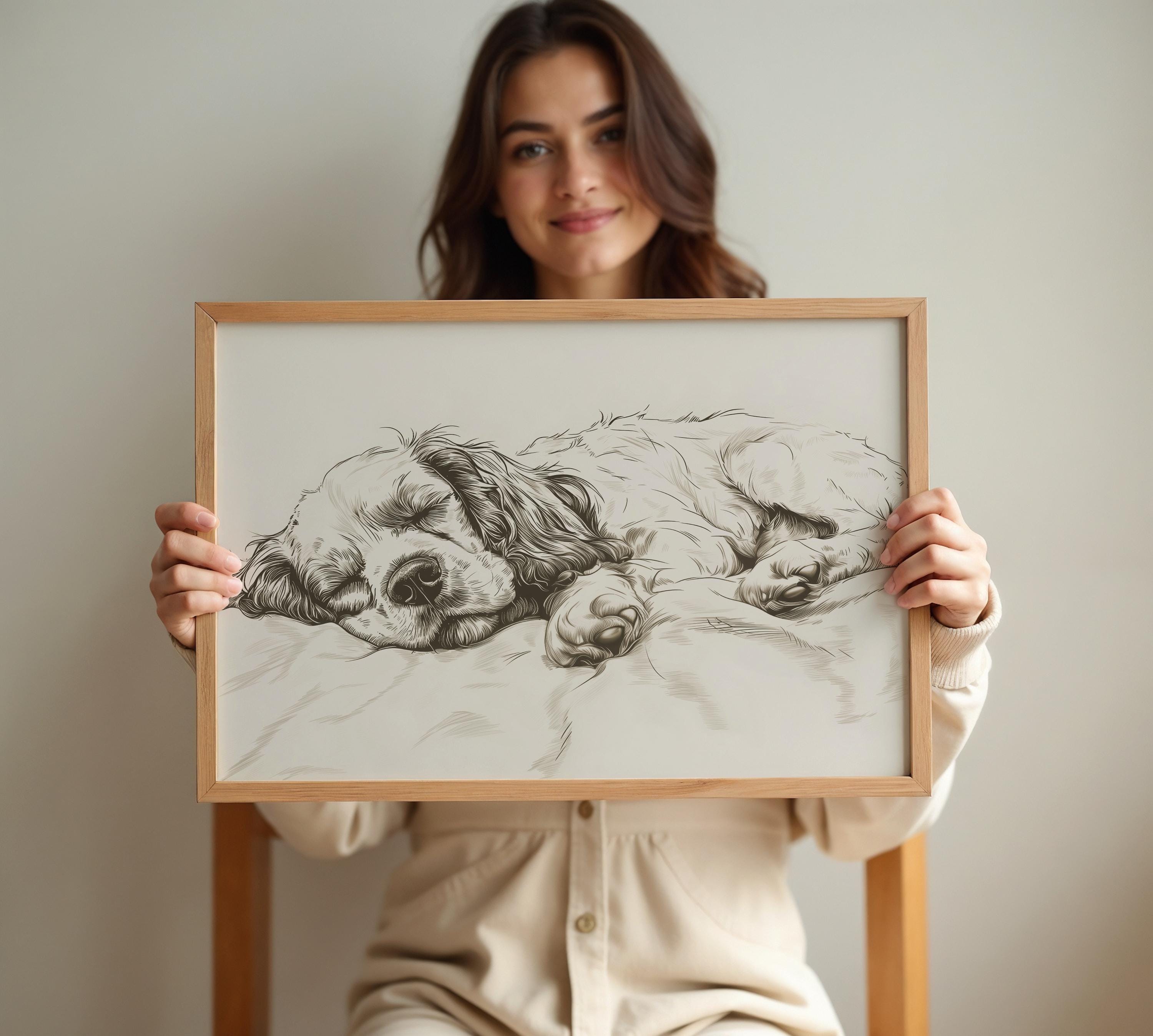 Cocker Spaniel Sketch Print: Vintage Sleeping Dog Art (digital Download ...