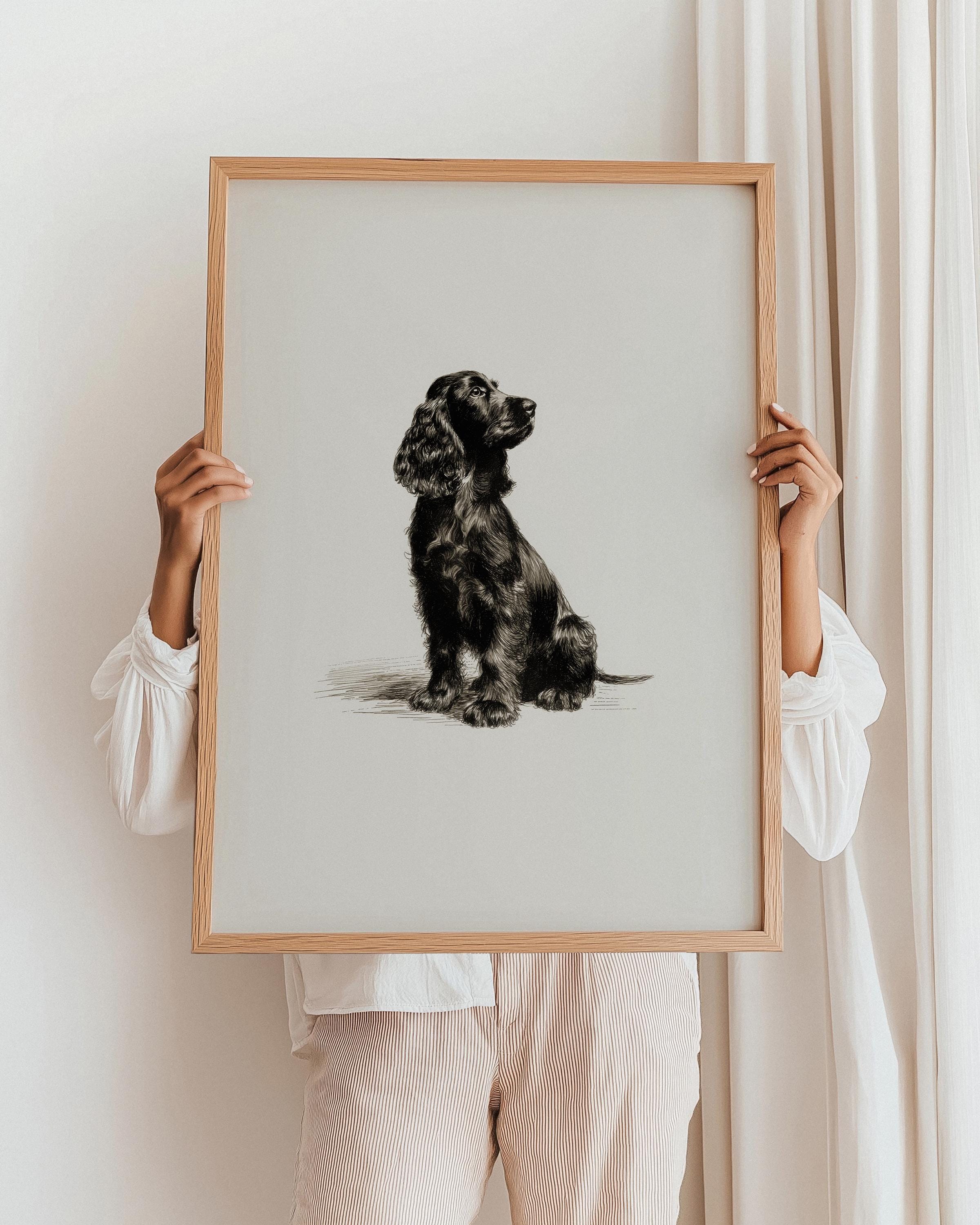 Black Cocker Spaniel Sketch Print: Vintage Dog Drawing Wall Art ...