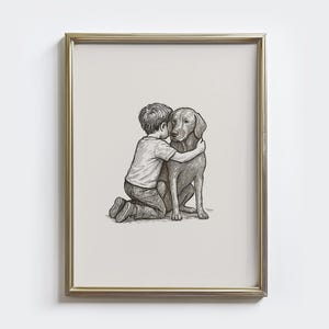 Vizsla and Boy Nursery Print, Vintage Dog Sketch Wall Art, Dog Nursery Art, Dog Owner Gift, Dog Drawing Art, Boys Room Wall Decor