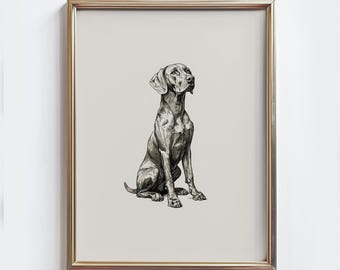 Vizsla Sketch Print: Vintage Dog Drawing, Farmhouse Art (Digital Download)