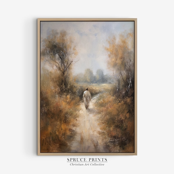 Jesus On The Path Wall Art, Come Follow Me, Jesus Christ Print, Christian Art Printable, Gospel Entry Wall Decor, Muted Vintage Painting