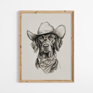 Vizsla Cowboy Wall Art, Vintage Vizsla Sketch, Western Aesthetic Print, Dog Owner Gift, Rustic Dog Wall Art, Farmhouse Wall Decor