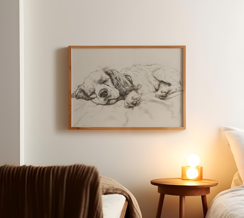 Cocker Spaniel Sketch Print: Vintage Sleeping Dog Art (digital Download ...