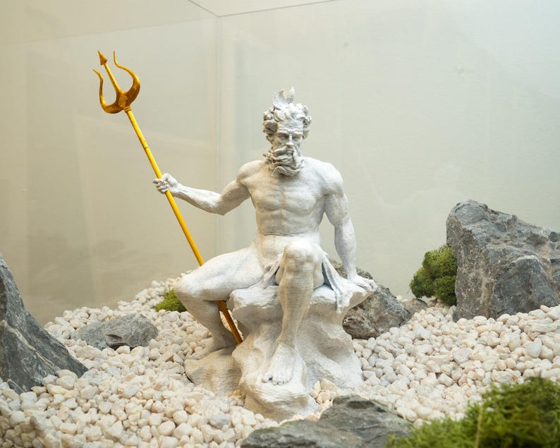 Neptune (or Poseidon) Aquarium Statue shown in our “large” size.