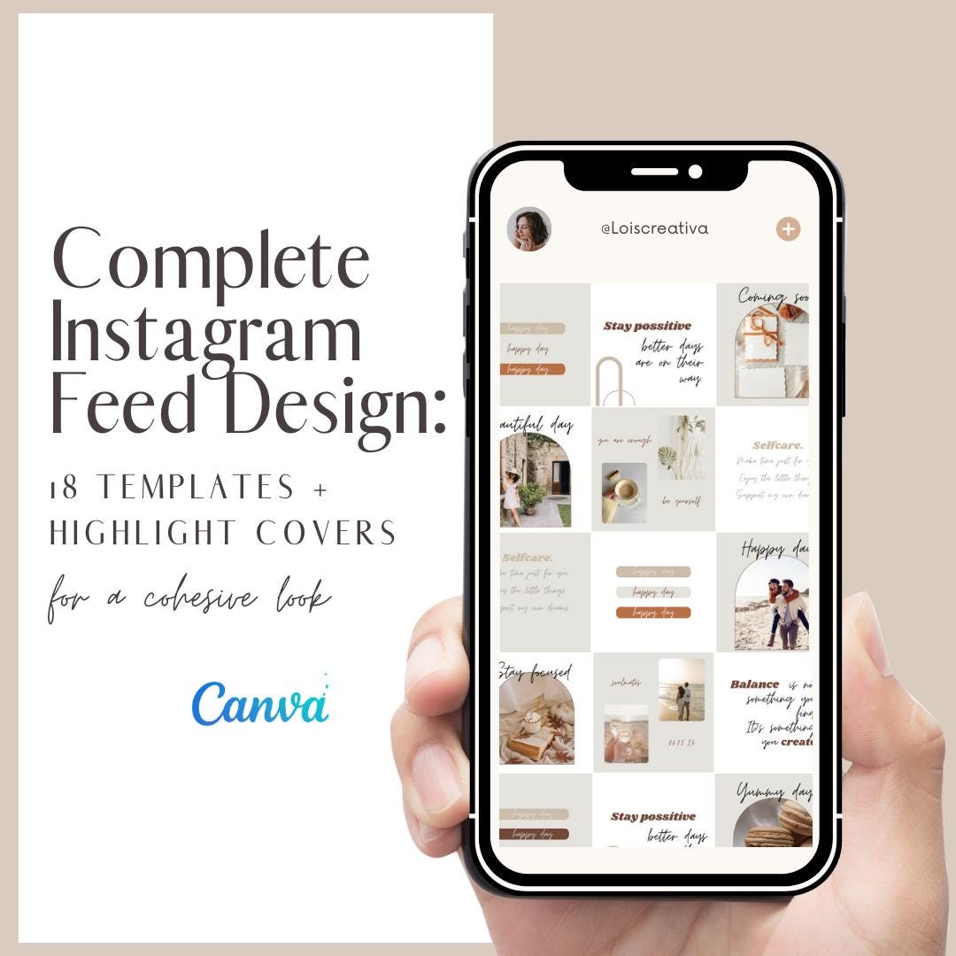 Instagram Feed & Highlight Covers Template Pack Editable Canva ...