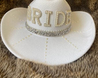 COWBOY BRIDE HAT - Pearl and Rhinestone - Hen party, Hen do. Wedding Celebration. Bride Hat