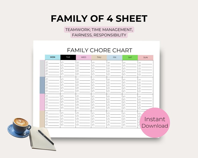 Printable Family Chore Chart: Weekly Planner Template (PDF) - Etsy