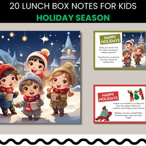 20 printable Christmas/holiday season themed lunch box notes for kids | printable digital download | A4 and 8.5x11
